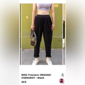 Lucy and Yak Billie Trousers: ORGANIC CORDUROY - Black